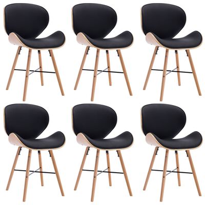 vidaXL Chaises à manger lot de 6 noir similicuir et bois courbé