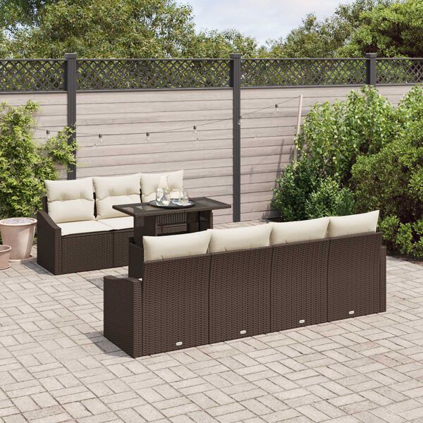 vidaXL Ensemble de canapé de jardin 8 pcs Marron et Crème polyrotin