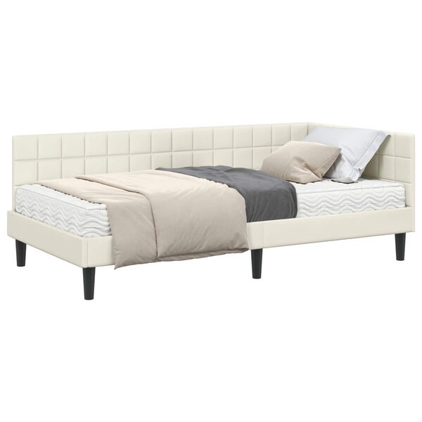 vidaXL Cadre de lit d'angle avec matelas 2 pcs Cr&egrave;me Velours
