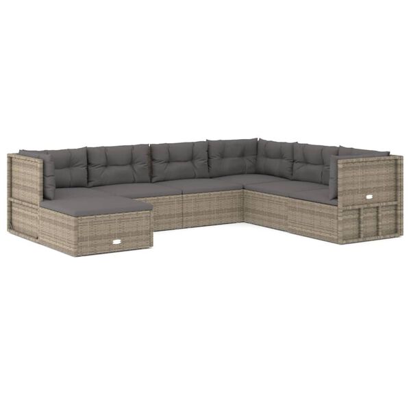 vidaXL Salon de jardin 7 pcs avec coussins Gris R&eacute;sine tress&eacute;e