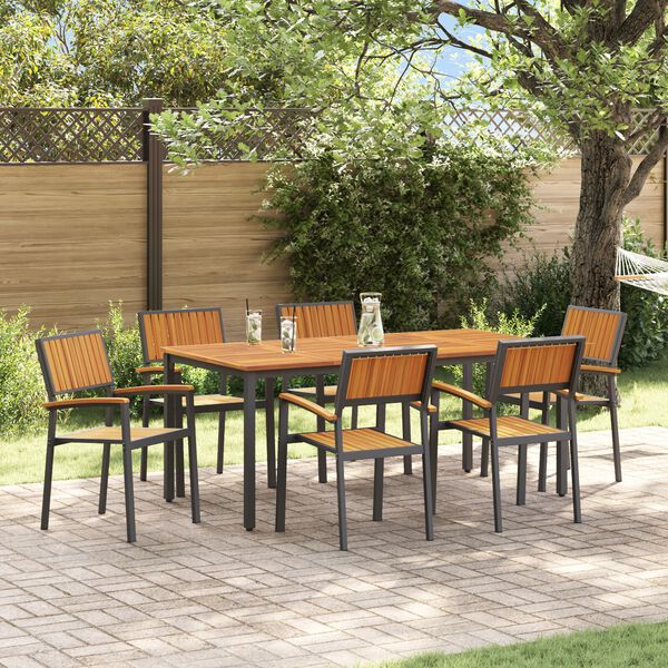 vidaXL Ensemble de salle à manger pour jardin 7 pcs Noir