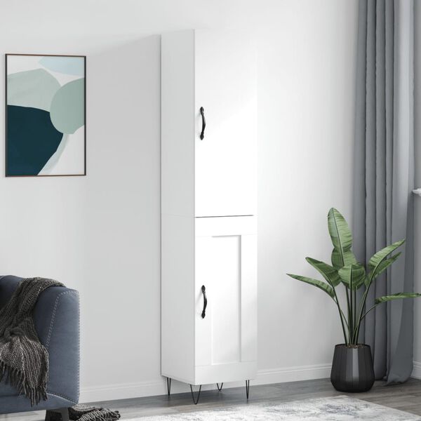 vidaXL Buffet haut Blanc 34,5x34x180 cm Bois d'ing&eacute;nierie