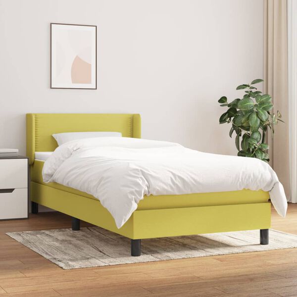 vidaXL Sommier &agrave; lattes de lit avec matelas Vert 90x190 cm Tissu