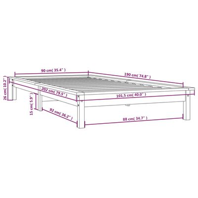 vidaXL Cadre de lit Gris 90x190 cm Bois de pin massif Simple