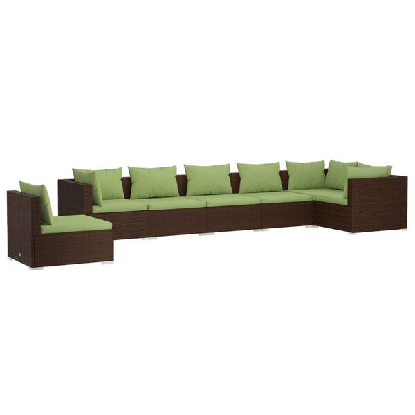 vidaXL Salon de jardin 7 pcs avec coussins R&eacute;sine tress&eacute;e Marron