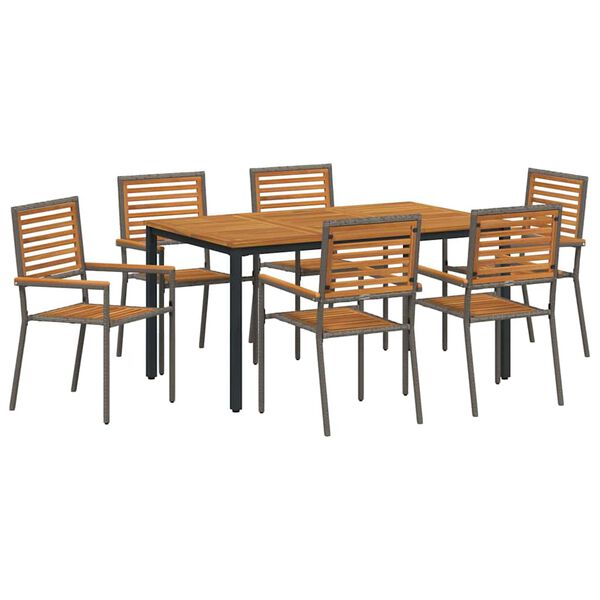 vidaXL Ensemble de salle &agrave; manger pour jardin 7 pcs Gris et marron