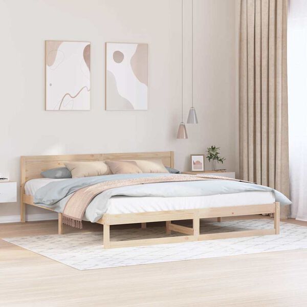 vidaXL Cadre de lit avec t&ecirc;te de lit Naturel 200 x 200 cm Pin massif