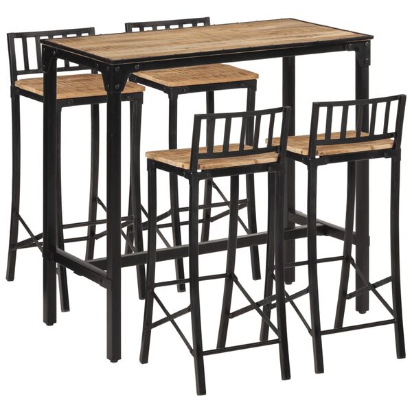 vidaXL Ensemble de bar 5 pcs bois de manguier brut massif et m&eacute;tal