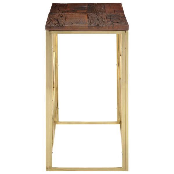 vidaXL Table console doré acier inoxydable et bois de mélèze massif