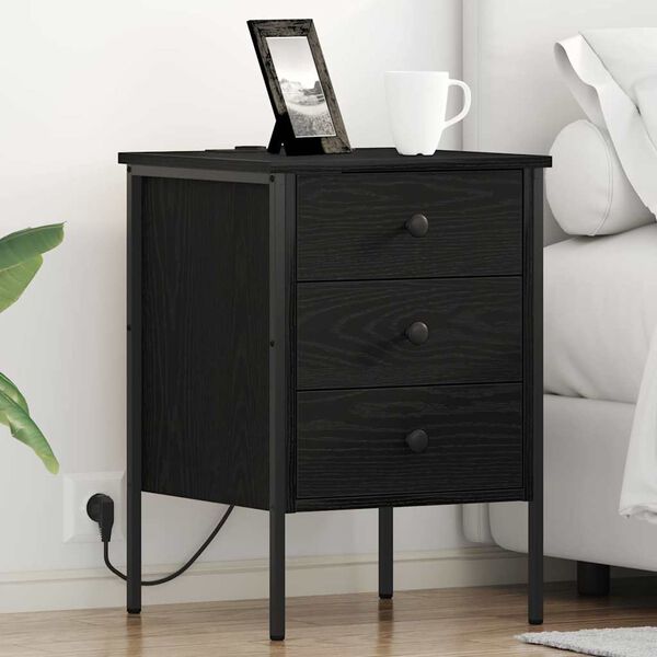 vidaXL Cabinet de chevet avec tiroir 2 pcs Ch&ecirc;ne noir 42 x 41 x 61 cm