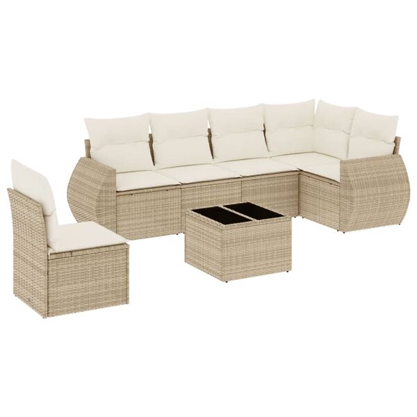 vidaXL Salon de jardin avec coussins 7 pcs beige r&eacute;sine tress&eacute;e