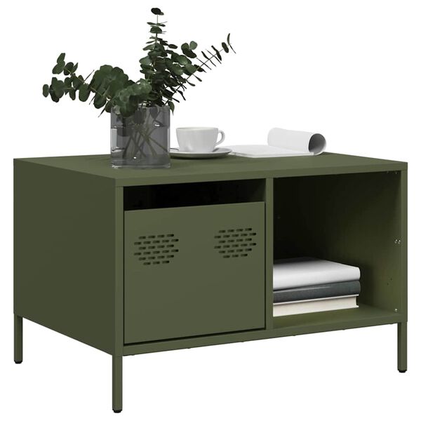 vidaXL Table basse vert olive 68,5x50x43,5 cm acier laminé à froid