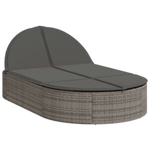 vidaXL Chaise longue double avec coussins gris r&eacute;sine tress&eacute;e