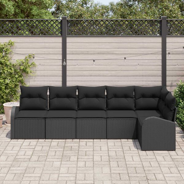 vidaXL Ensemble de canap&eacute; de jardin avec coussin 6 pcs Noir Poly rotin
