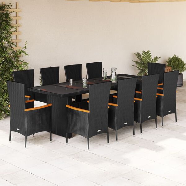 vidaXL Ensemble &agrave; manger de jardin 11 pcs coussins noir r&eacute;sine tress&eacute;e