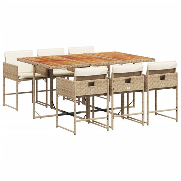 vidaXL Ensemble &agrave; manger de jardin et coussins 7 pcs beige poly rotin