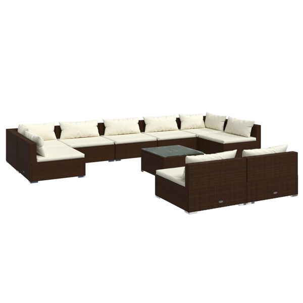 vidaXL Salon de jardin 10 pcs avec coussins Marron R&eacute;sine tress&eacute;e
