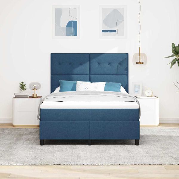 vidaXL Lit &agrave; ressorts avec matelas Bleu 160 x 200 cm tissu
