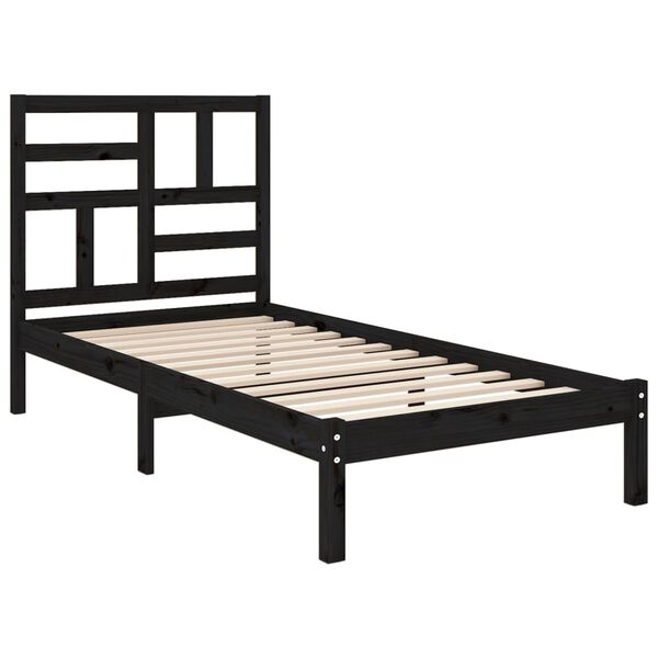 vidaXL Cadre de lit sans matelas noir bois massif 75x190 cm