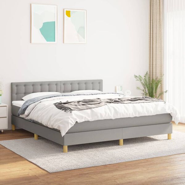 vidaXL Sommier &agrave; lattes de lit avec matelas Gris clair 160x200cm Tissu