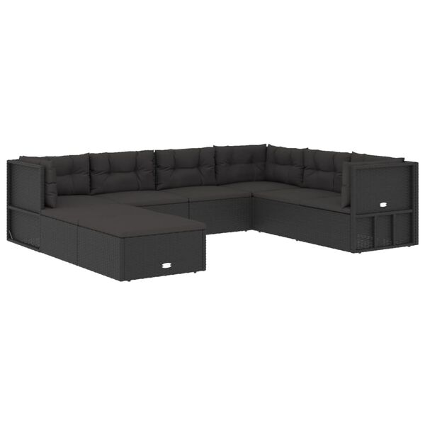 vidaXL Salon de jardin 8 pcs avec coussins noir r&eacute;sine tress&eacute;e