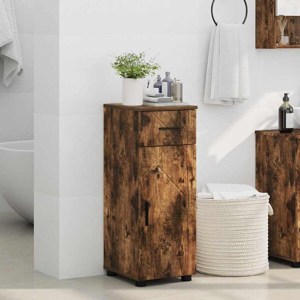 vidaXL Cabinet de salle de bain avec tiroir Ch&ecirc;ne fum&eacute; 30 x 35 x 80 cm