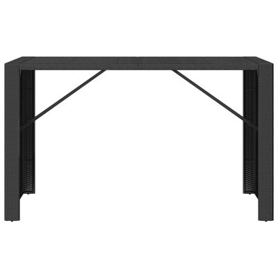 vidaXL Table de bar et dessus en verre noir 185x80x110 cm poly rotin