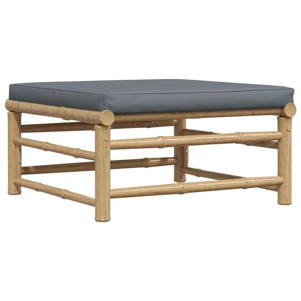 vidaXL Repose-pied de jardin avec coussin gris fonc&eacute; Bambou