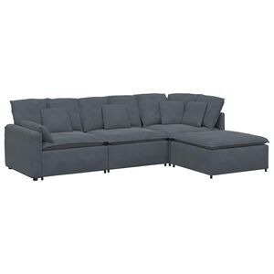 vidaXL Canap&eacute; modulaire et repose-pieds et coussins velours gris fonc&eacute;