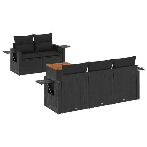 vidaXL Salon de jardin 6 pcs avec coussins noir r&eacute;sine tress&eacute;e
