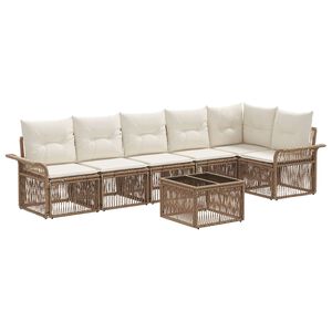 vidaXL Ensemble de canap&eacute; de jardin 7 pc Beige polyrotin