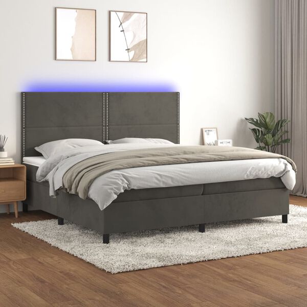 vidaXL Sommier &agrave; lattes de lit matelas et LED Gris fonc&eacute; 200x200 cm