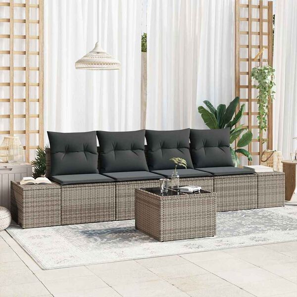 vidaXL Ensemble de Canap&eacute;s avec coussin 5 pcs Gris polyrotin