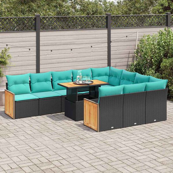 vidaXL Ensemble de canap&eacute;s de jardin 11 pcs et coussins rotin acacia