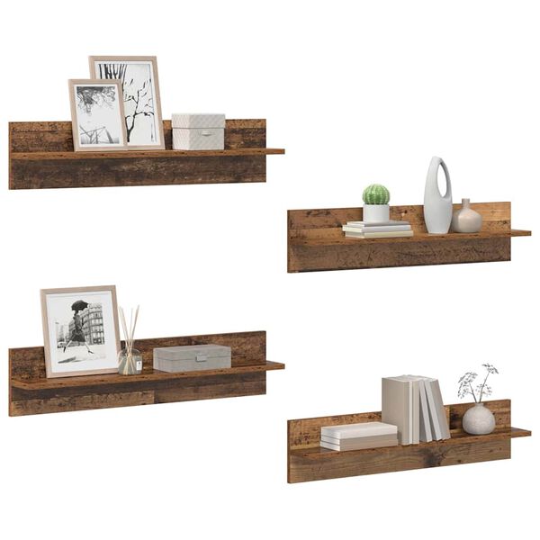 vidaXL &Eacute;tag&egrave;res Murales 4 pcs Bois Ancien 80 x 11,5 x 18 cm