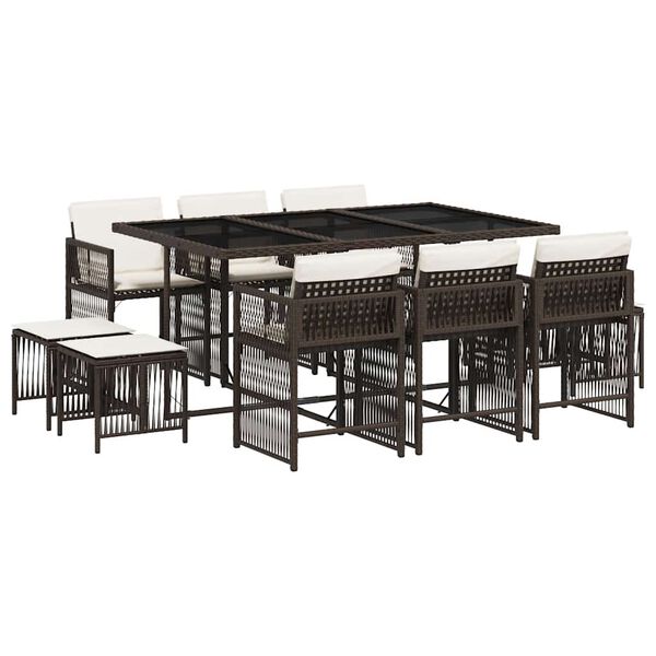 vidaXL Ensemble &agrave; manger de jardin et coussins 11 pcs marron rotin