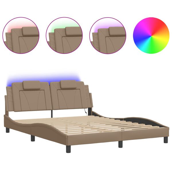 vidaXL Cadre de lit Viana avec LED sans matelas cappuccino 160x200 cm