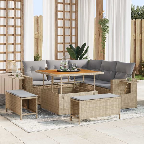 vidaXL Ensemble de canap&eacute; de jardin avec coussin 8 pcs Beige polyrotin