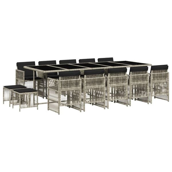 vidaXL Ensemble &agrave; manger de jardin et coussins 15 pcs gris clair rotin