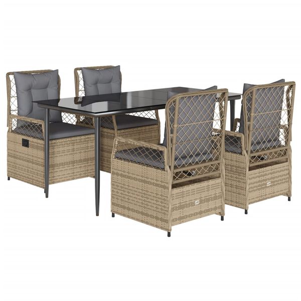 vidaXL Ensemble &agrave; manger de jardin avec coussins 5pcs Beige poly rotin