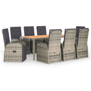 vidaXL Ensemble &agrave; manger de jardin 9 pcs coussins gris r&eacute;sine tress&eacute;e