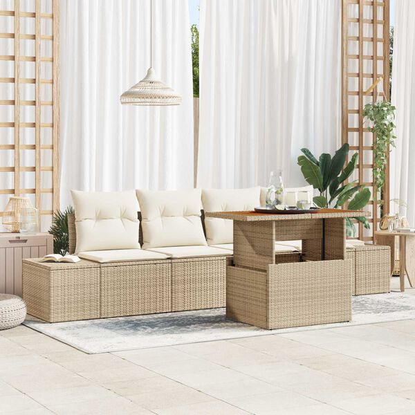 vidaXL Ensemble de canap&eacute; de jardin 5 pcs Beige Poly rotin