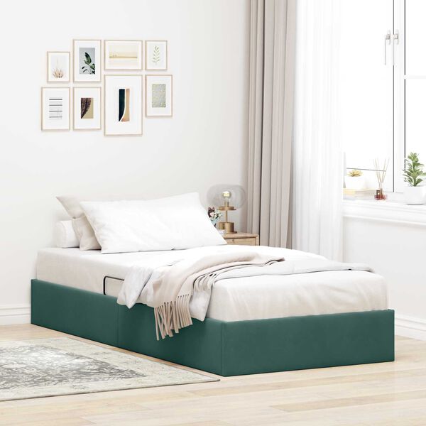 vidaXL Lit de Rangement avec stockage Vert fonc&eacute; 90 x 200 cm Velours