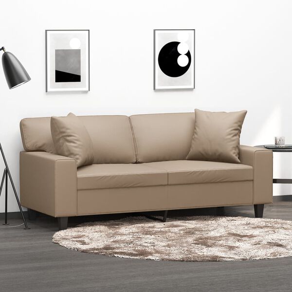 vidaXL Canap&eacute; 2 places avec oreillers cappuccino 140 cm similicuir