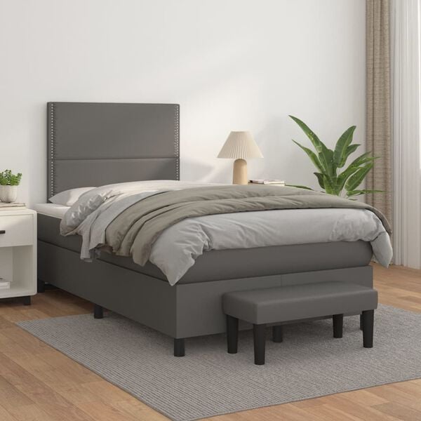 vidaXL Sommier &agrave; lattes de lit avec matelas Gris 120x200 cm Similicuir