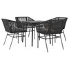 vidaXL Ensemble &agrave; manger de jardin et coussins 5 pcs noir rotin verre