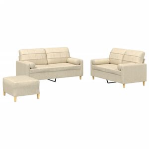 vidaXL Ensemble de canap&eacute;s 3 pcs avec coussins cr&egrave;me tissu