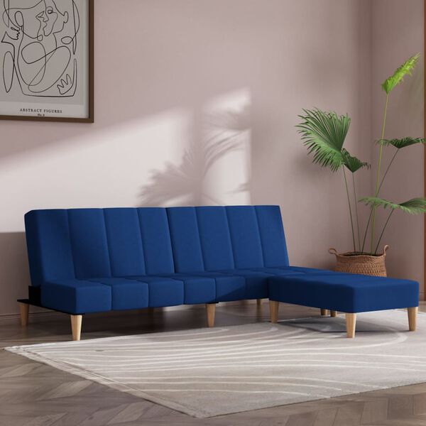 vidaXL Canap&eacute;-lit &agrave; 2 places avec tabouret Bleu Tissu