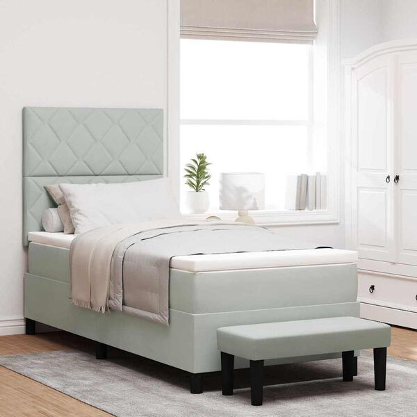 vidaXL Lit &agrave; ressorts avec matelas Gris clair 100 x 200 cm Velours