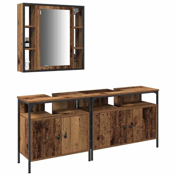 vidaXL Meubles de salle de bain 3 pcs Marron Bois d'ing&eacute;nierie